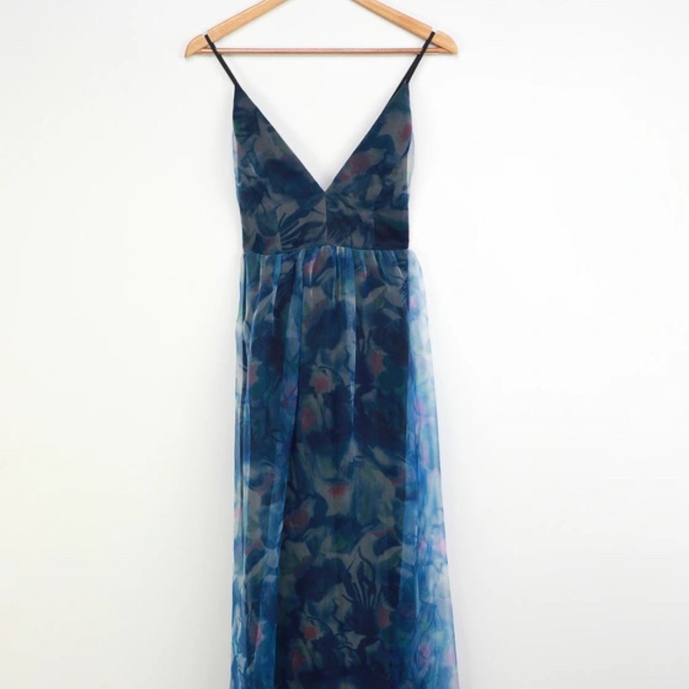 Bloom Wildly Navy Blue Floral Organza Maxi Dress - NEW WITH TAGS FROM LULUS